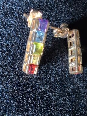 Gold Plated 925 Pierced Earrings Five Colored Stones